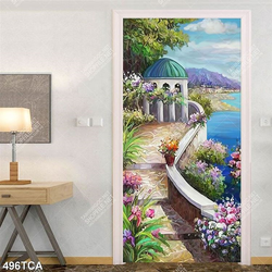 Tranh sơn dầu ban công bên bờ biển decor tường