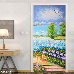 Tranh sơn dầu vườn hoa bên dòng sông decor tường Tranh sơn dầu vườn hoa bên dòng sông decor tường