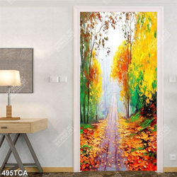 Tranh sơn dầu Châu Âu con đường lá vàng đẹp nghệ thuật