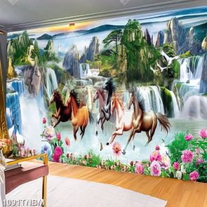 Tranh bát mã vượt thác treo tường chất lượng cao