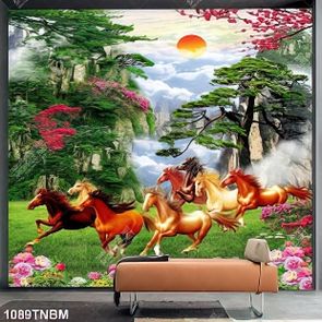 Tranh tranh bát mã bên mây núi nghệ thuật