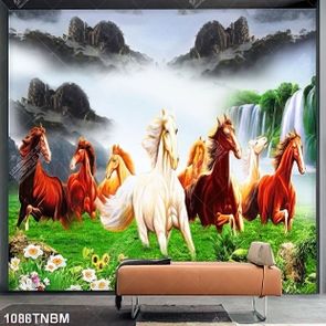 Tranh tranh ngựa phong thủy mã đáo thành công in kính