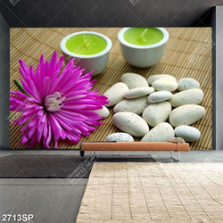 Tranh spa ly nến thơm và sỏi trắng