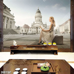 Tranh cô gái xinh đẹp ngồi đọc sách treo spa