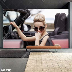 Tranh spa quý cô sành điệu ngồi trong xe ô tô