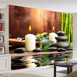 Tranh spa ngọn nến thơm và đá đen