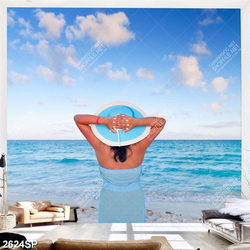 Tranh cô gái đứng nhìn ra biển treo spa