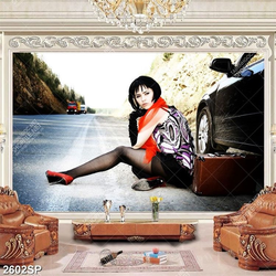 Tranh người đẹp ngồi bên đường treo spa