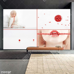 Tranh ghép cô gái và hạt đỏ treo tường spa