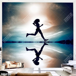 Tranh nghệ thuật cô gái chạy dưới bầu trời