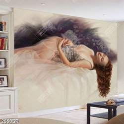 Tranh vẽ cô gái xinh đẹp nằm xõa tóc treo tường spa