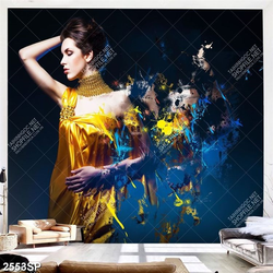 Tranh nghệ thuật cô gái mặc váy vàng treo spa