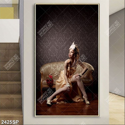 Tranh treo spa cô gái xinh đẹp ngồi trên ghế sofa