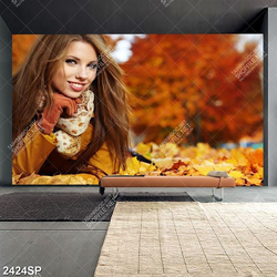 Tranh cô gái bên khung cảnh mùa thu in canvas