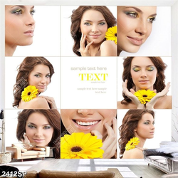 Tranh bộ ghép người đẹp và hoa vàng treo tường spa