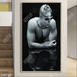 Tranh trắng đen vận động viên bơi lội