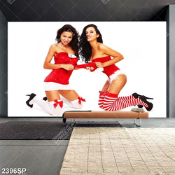 Tranh spa hai nguiời mẫu trong trang phục noel gợi cảm
