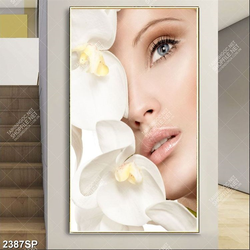 Tranh spa người đẹp bên hoa lan trắng