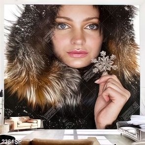 Tranh cô gái trùm mũ lông in canvas treo spa