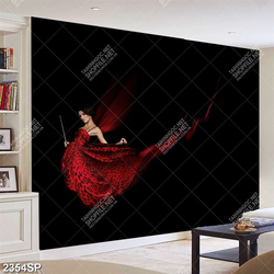 Tranh nghệ thuật cô gái mặc váy đỏ treo tường spa