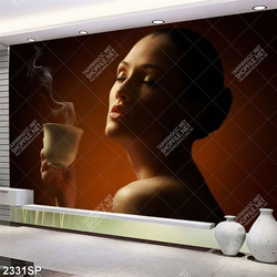 Tranh người đẹp thưởng thức tách trà nóng treo tường spa