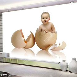 Tranh cậu bé dễ thương ngồi trong vỏ trứng in uv treo spa