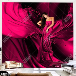 Tranh người đẹp mặc váy hồng nghệ thuật treo spa