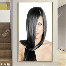 Tranh spa người đẹp với mái tóc đen dài che đi một bên mặt