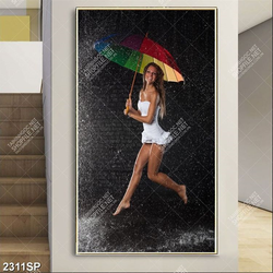 Tranh spa cô gái che chiếc ô sắc màu