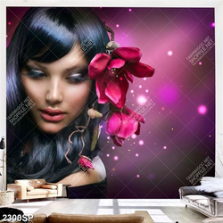 Tranh nghệ thuật treo spa cô gái với bông hoa cài tóc