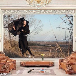 Tranh spa cô gái mặc váy đen huyền bí