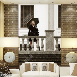 Tranh cô gái mặc váy đen đứng che dù treo spa