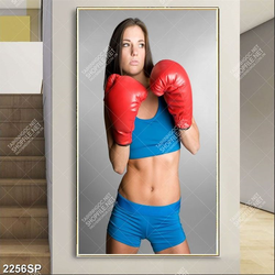 Tranh spa cô gái đeo đôi găng tay boxing đỏ