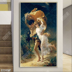 Tranh sơn dầu nghệ thuật đôi nam nữ cùng dắt nhau chạy file psd