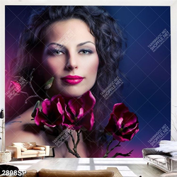 Tranh cô gái xinh đẹp cầm cành hoa treo trang trí tường spa