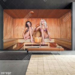 Tranh hai người đẹp bikini ngồi trong phòng xông hơi treo spa