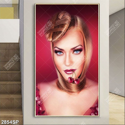 Tranh người đẹp cắn trái cherry nghệ thuật treo tường spa