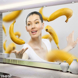 Tranh người đẹp và những trái chuối vàng nghệ thuật treo tường spa