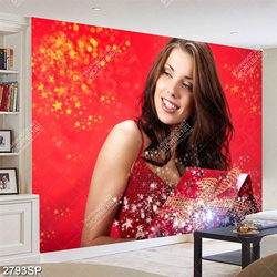 Tranh spa cô gái cầm hộp quà đỏ