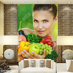 Tranh cô gái ôm rau củ quả tươi treo tường spa
