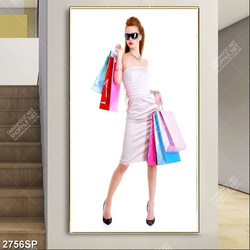 Tranh spa quý cô xinh đẹp cầm túi đồ