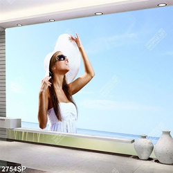 Tranh cô gái mặc váy trắng đứng đón nắng treo tường spa