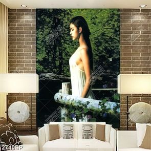 Tranh vẽ cô gái xinh đẹp trong bộ váy trắng treo tường spa