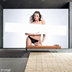 Tranh cô gái cầm bảng trắng che vòng một in canvas