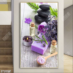 Tranh spa hoa lavender khô và đá đen