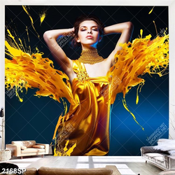 Tranh cô gái mặc váy vàng nghệ thuật treo tường spa