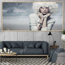 Tranh người đẹp tóc xoăn in canvas treo tường spa