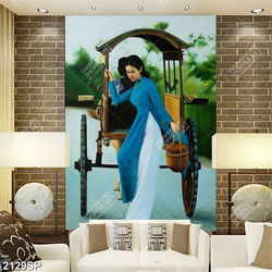 Tranh vẽ cô gái mặc áo dài ngồi xe ngựa treo spa