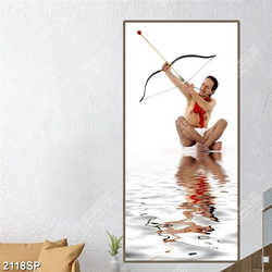 Tranh spa người đàn ông bắn cung tên ngồi bên hồ nước