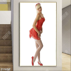 Tranh cô gái mặc váy đỏ treo tường spa